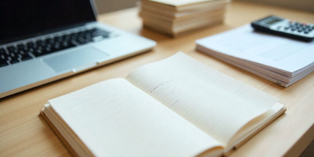 Office desk with financial documents, calculator, and a written financial assistance message draft.