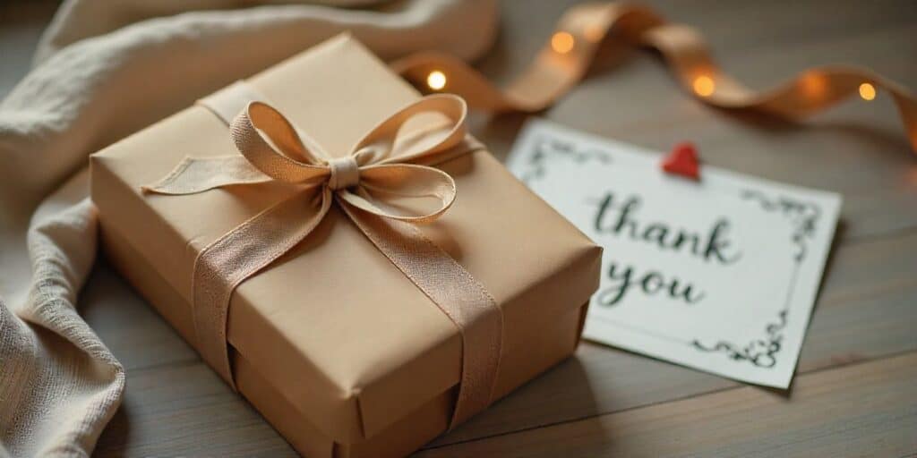 Belated thank you message concept with delayed gift.