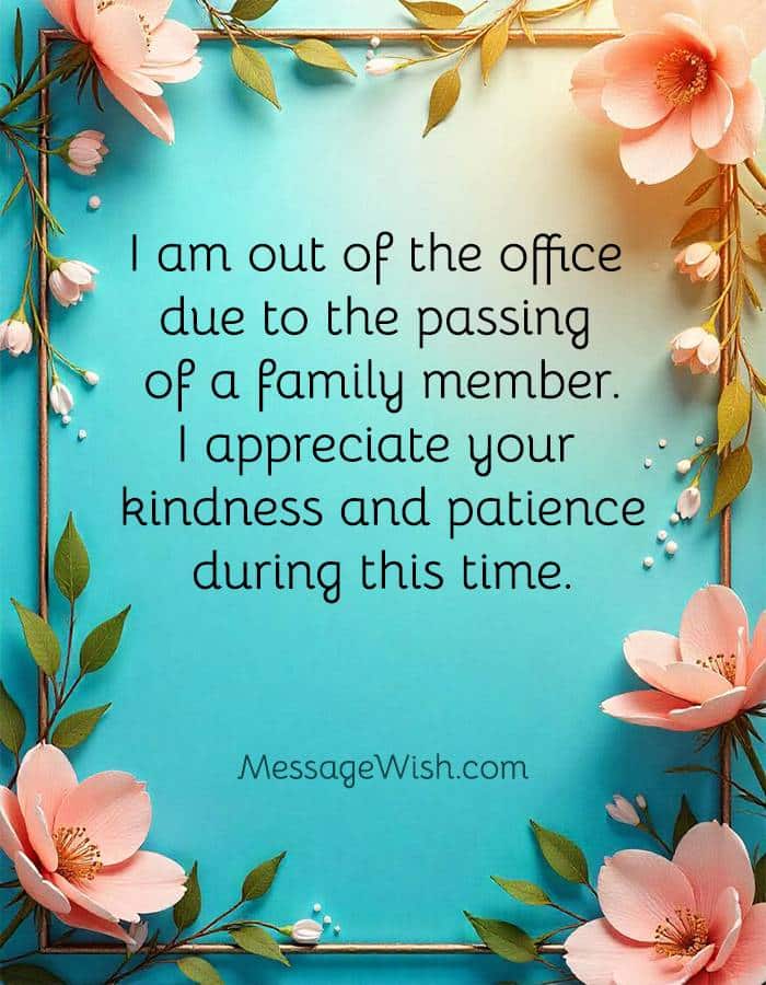 Gentle notice showcasing Bereavement Out-of-Office Messages for a Deceased Family Member.