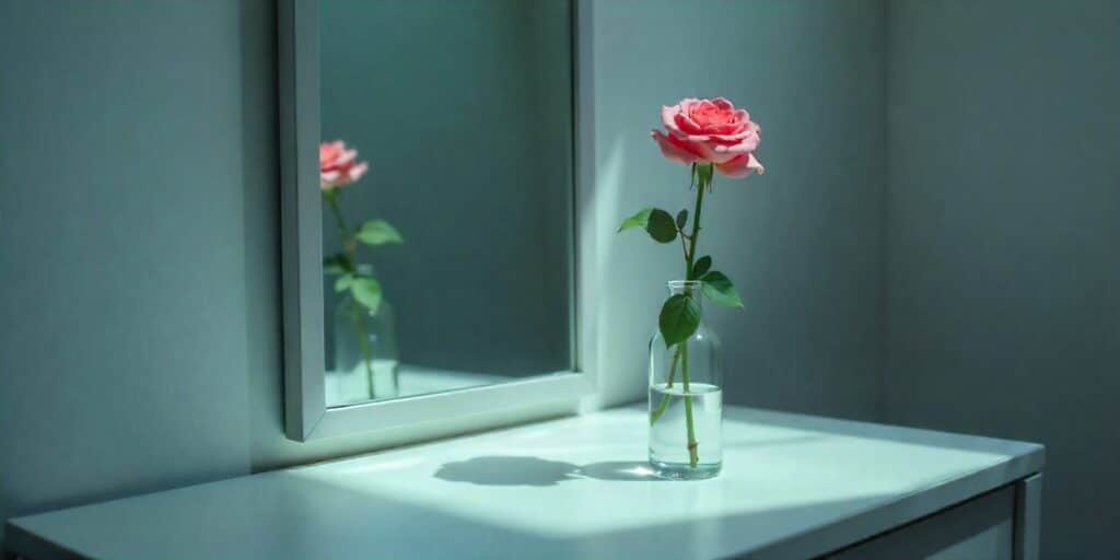 Beautification concept featuring rose and mirror aesthetic.
