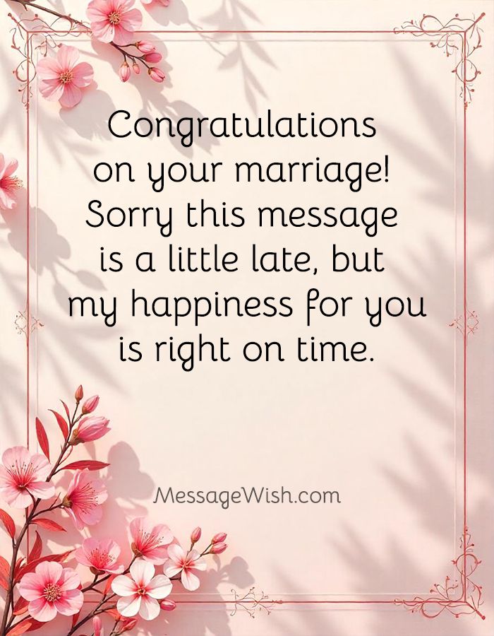 Short Belated Wedding Messages greeting card design.