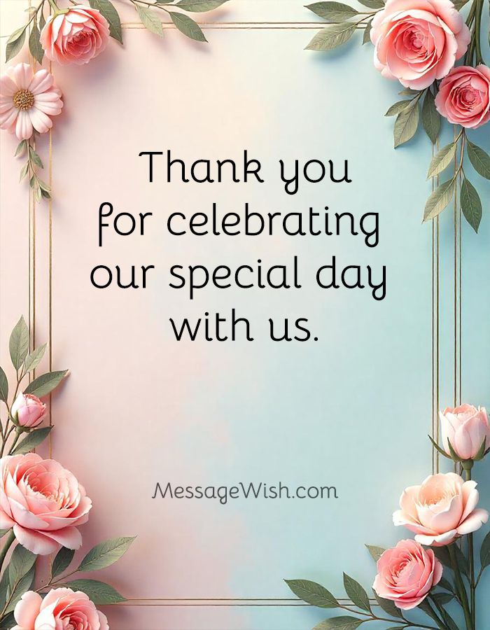 Elegant wedding card design featuring short thank you messages for wedding guests with soft floral accents.