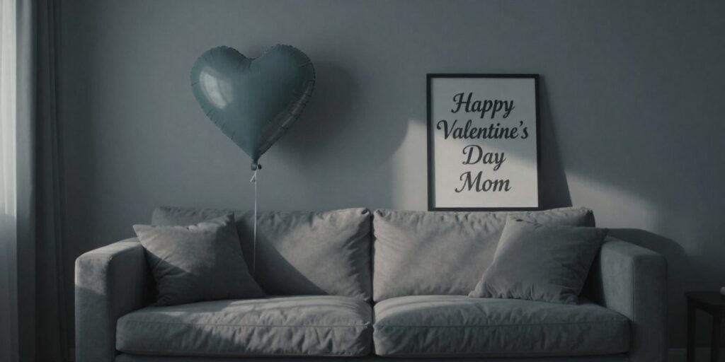 Valentine messages for mom with heart-shaped balloons and cozy home scene