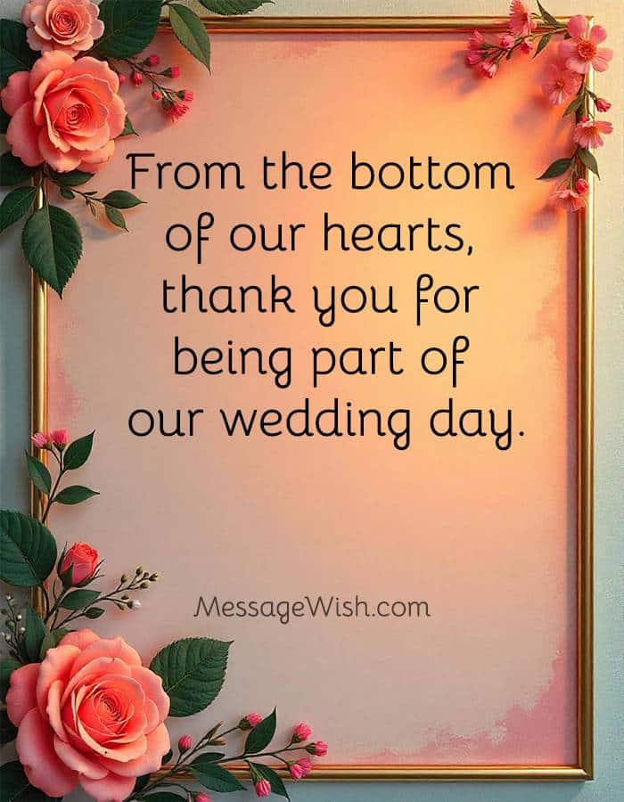 Romantic wedding stationery showcasing wedding thank you messages from bride and groom in a classic style.