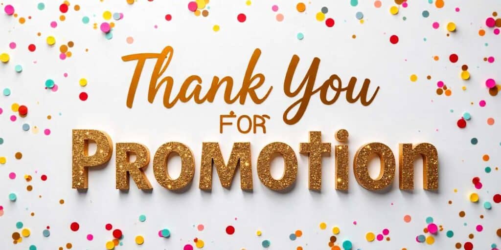 Thank you messages for promotion with congratulatory card.