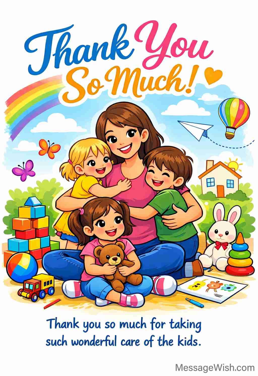 Warm and meaningful thank you message for babysitter with heartfelt tones.