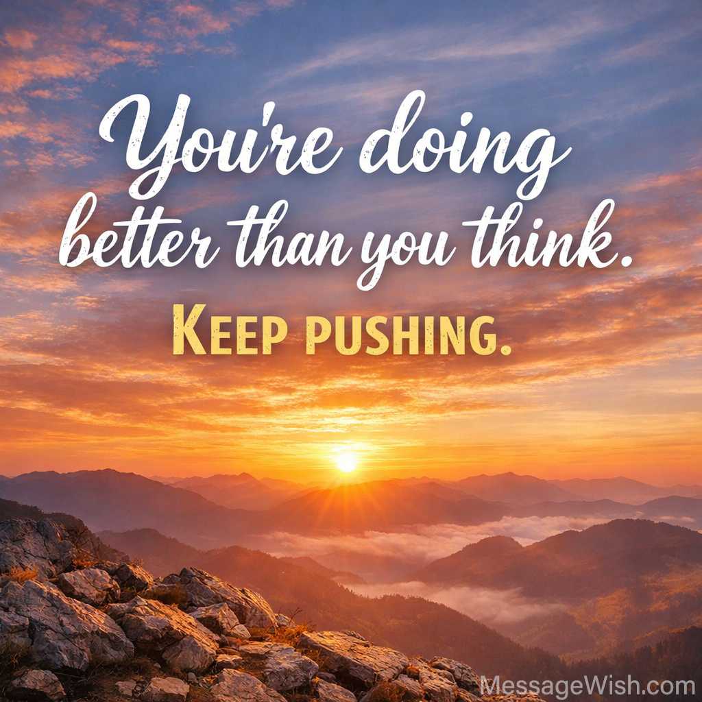 Uplifting sunrise quote – Good Morning Messages for Male Friends with mountain view and motivational