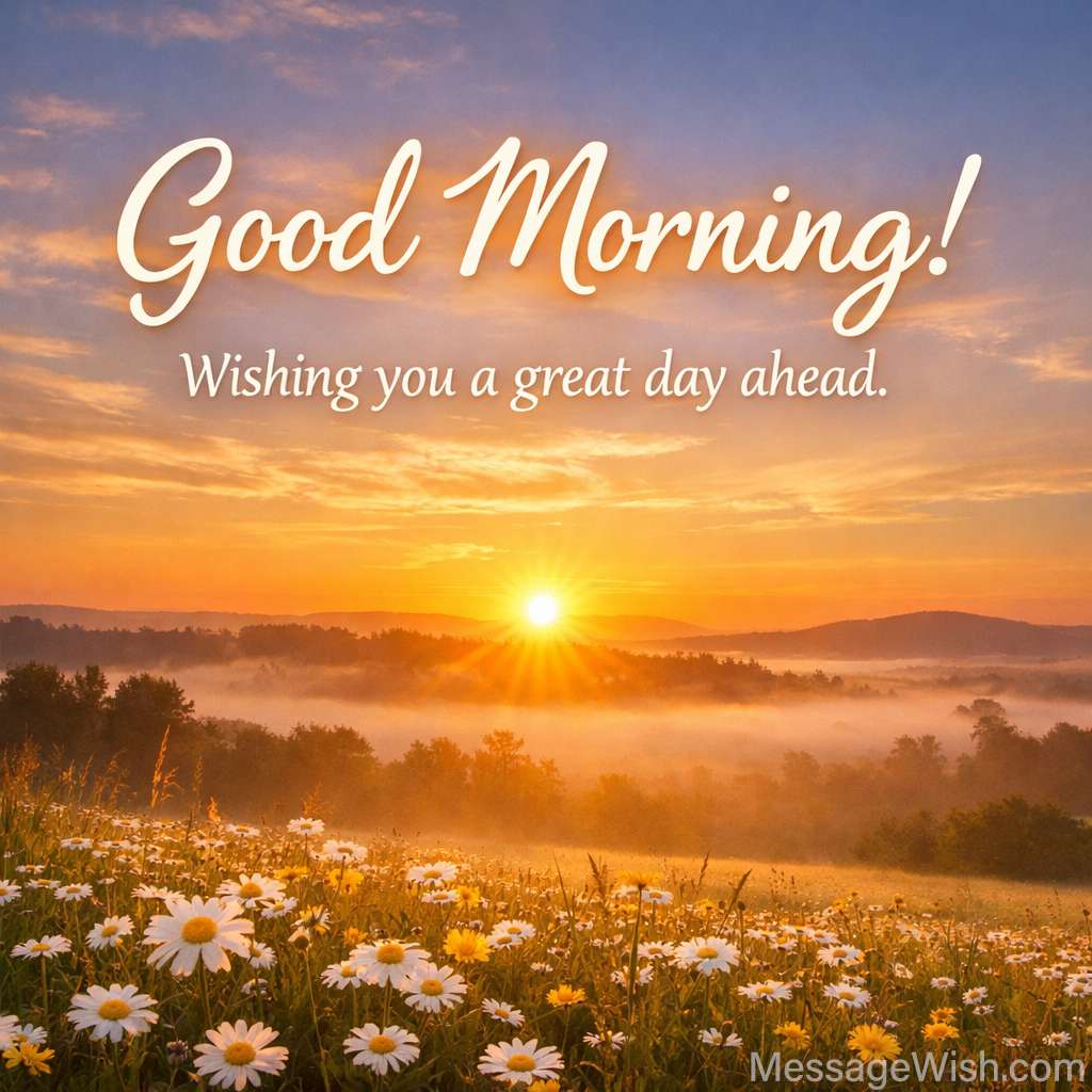 Golden dawn over blooming fields – Sweet Good Morning Messages for a New Friend sharing warmth, positivity, and a bright day ahead.