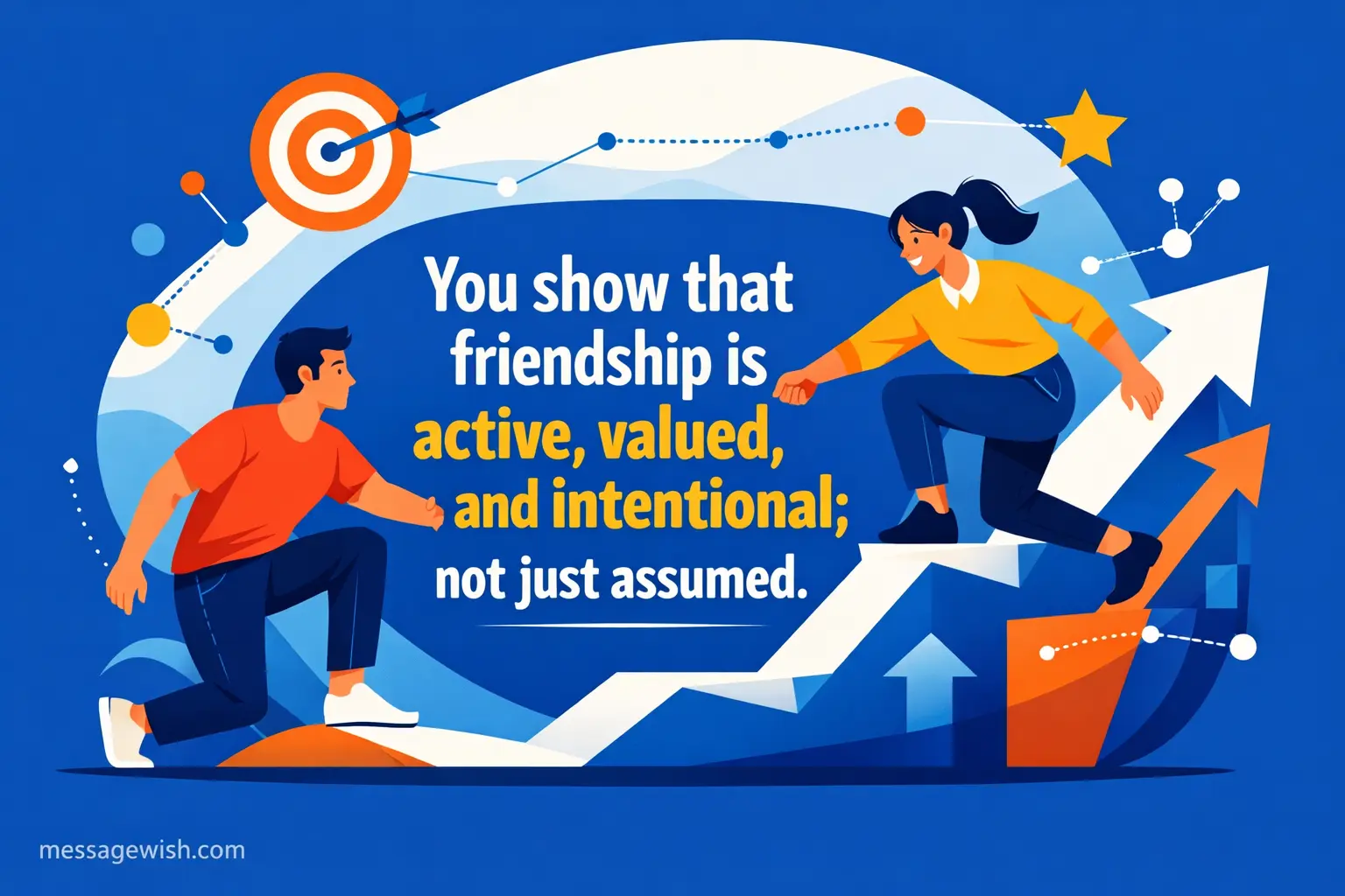 A modern vector illustration emphasizing intentional friendship and the importance of active care and effort in relationships.