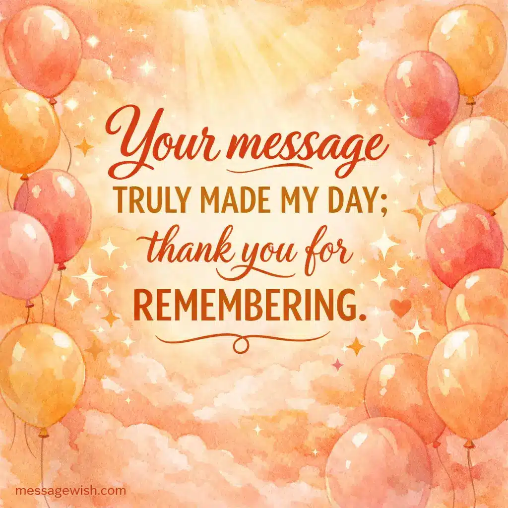 Soft watercolor birthday background with glowing lights highlighting a heartfelt thank you message for remembering the special day