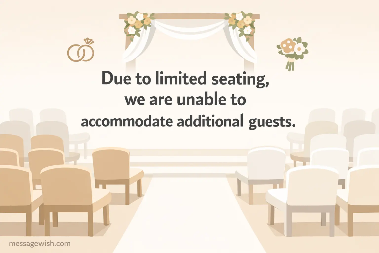 Minimal vector wedding seating arrangement illustrating limited capacity with a clear polite message about not allowing additional guests.