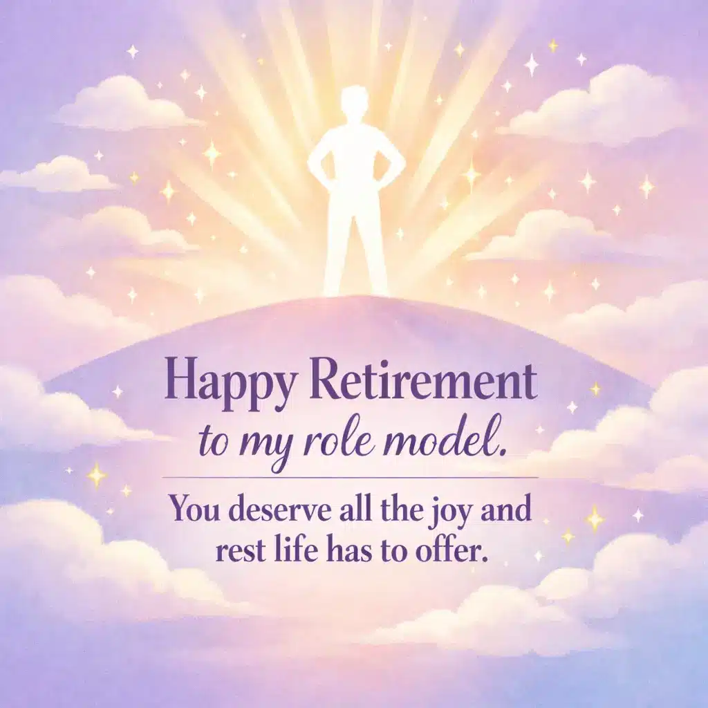 A soft minimal illustration honoring a role model, expressing admiration and wishing them joy, rest, and happiness in retirement.