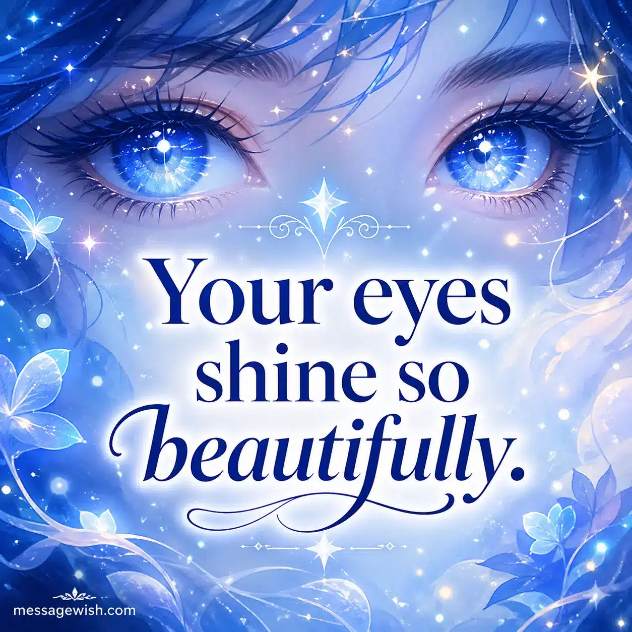 Stylized glowing blue eyes with soft light effects representing a heartfelt compliment about beautiful shining eyes in a dreamy artistic scene.