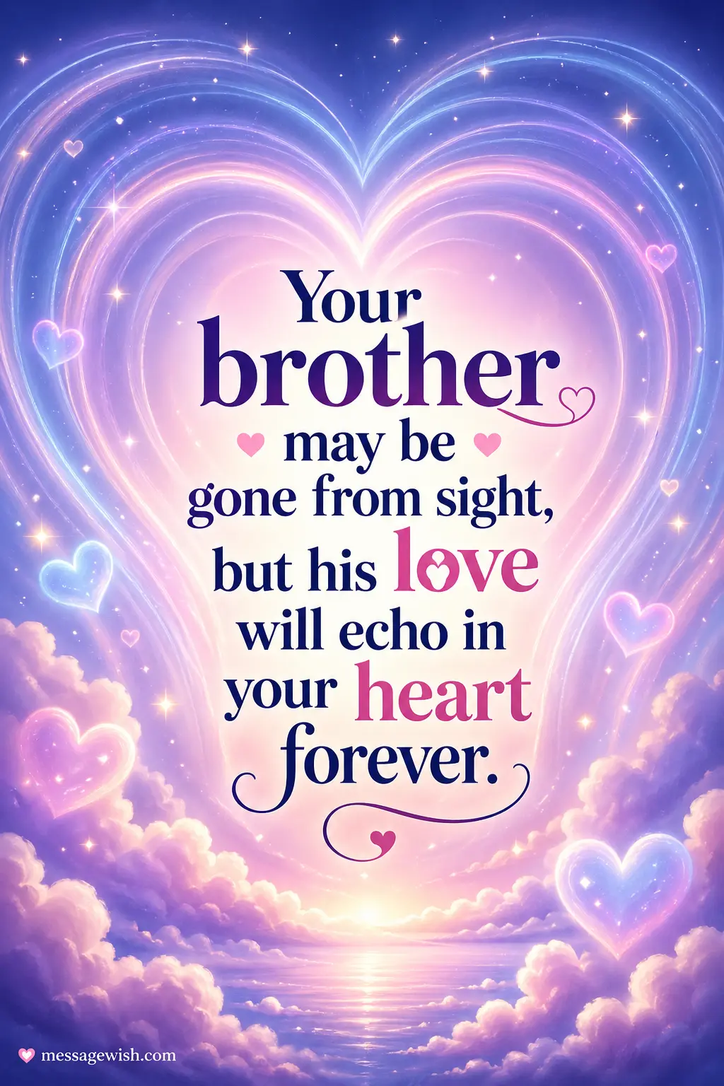 Whimsical glowing hearts illustration symbolizing eternal love and memory after losing a brother