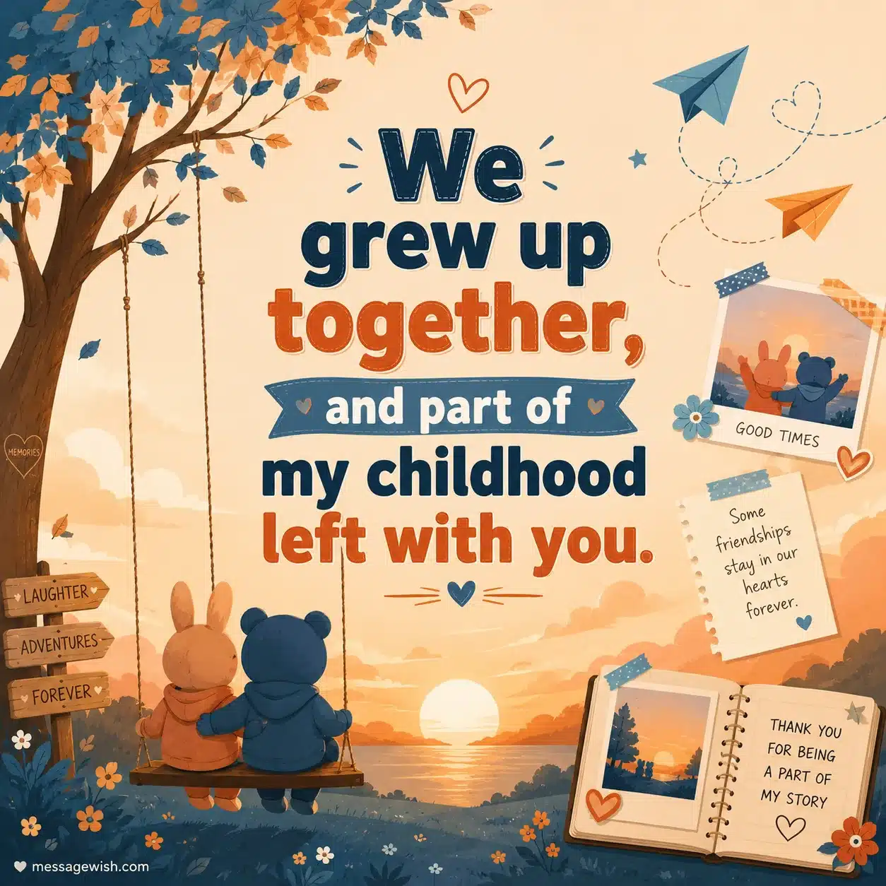 Emotional goodbye message for a childhood friend filled with memories