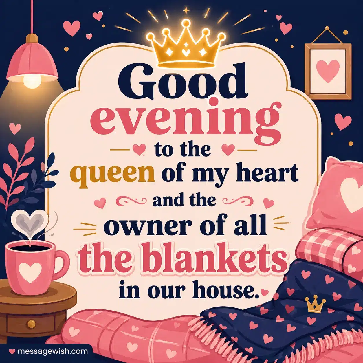 Cute good evening quote for wife with playful romantic atmosphere