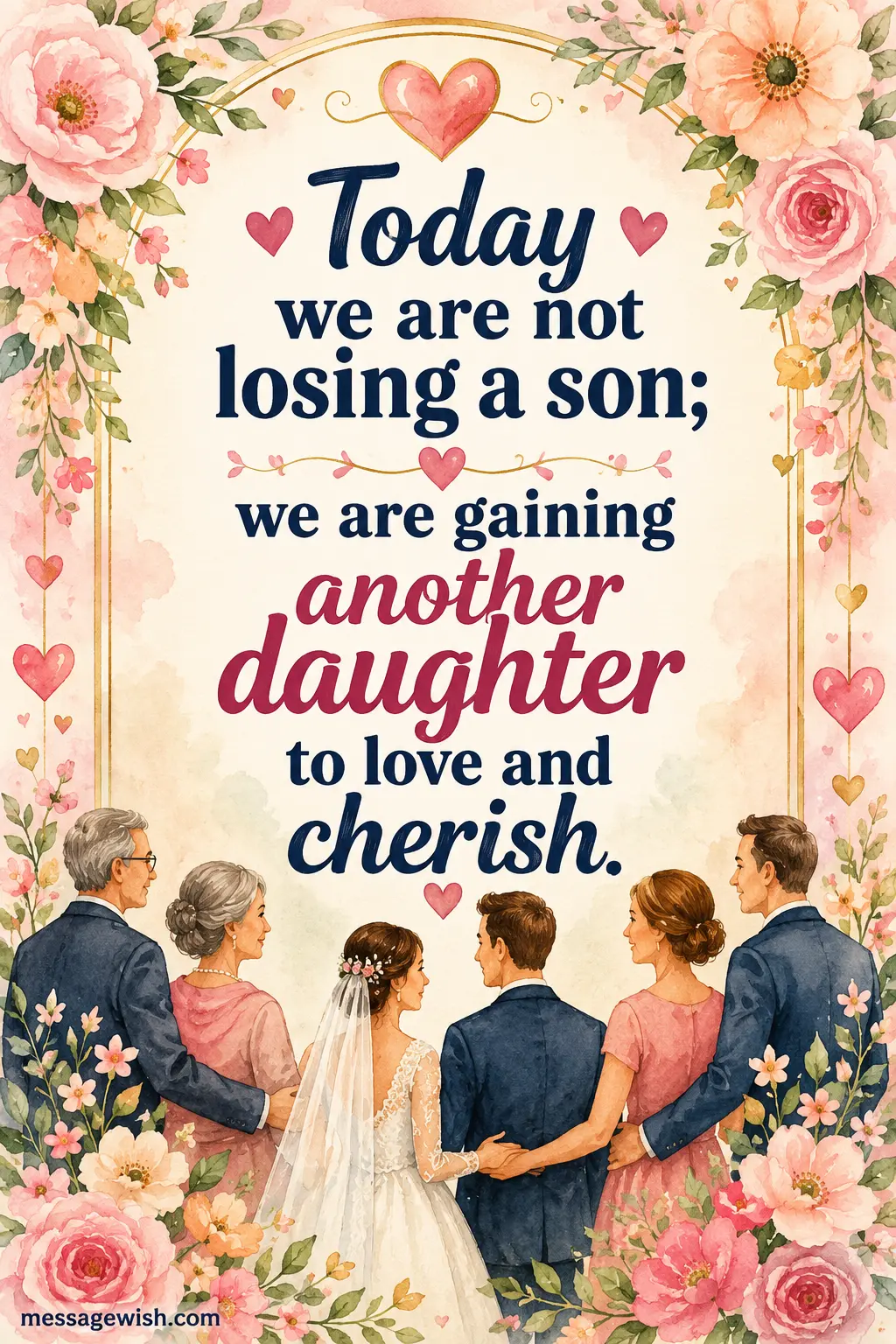 Today we are not losing a son; we are gaining another daughter to love and cherish.